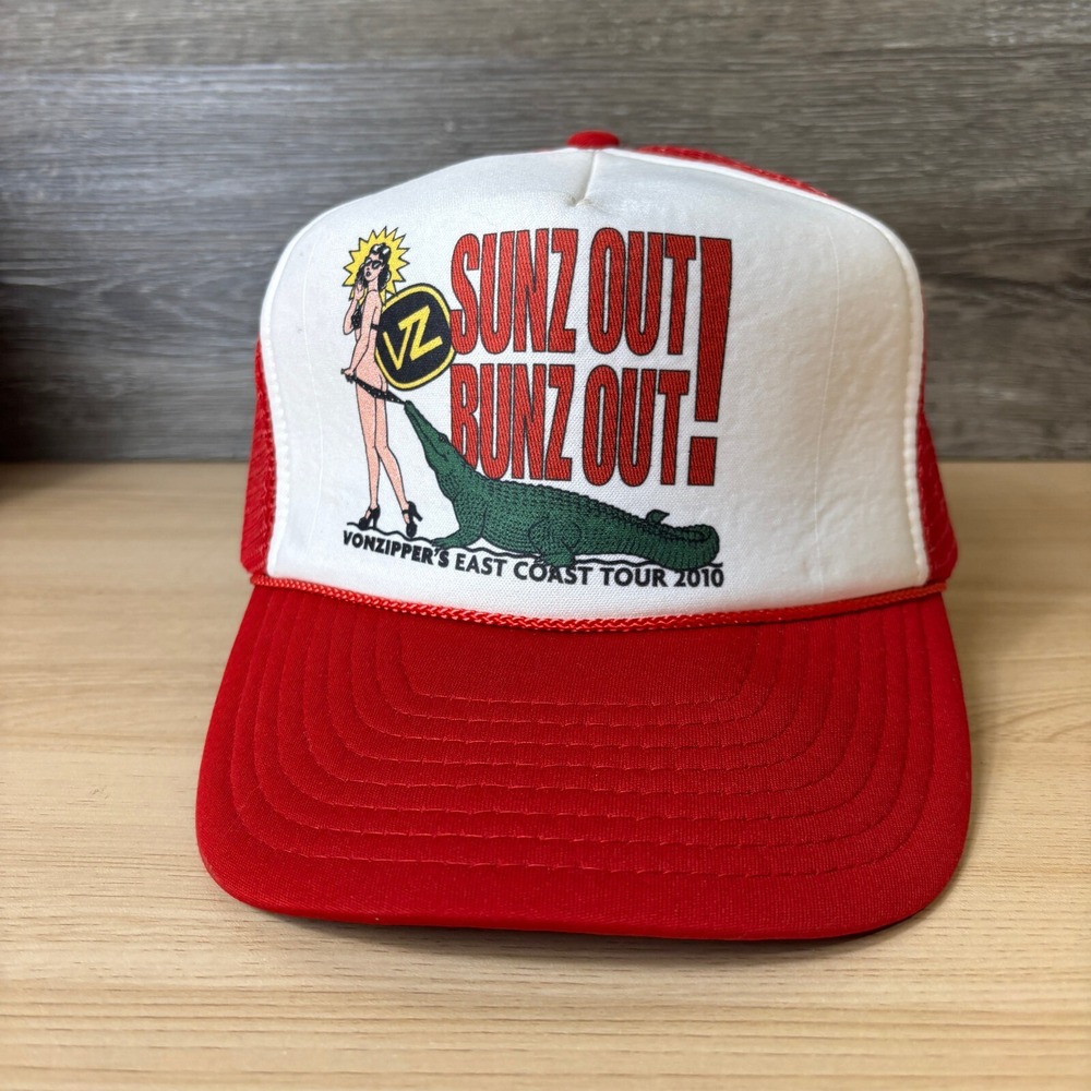 Von Zipper Hat Cap Snap Back Red White Sunglasses East Coast Tour Outdoors‎